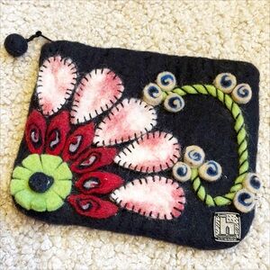 Heim-Made Black and Green Felted Wool Accessory Bag Pouch